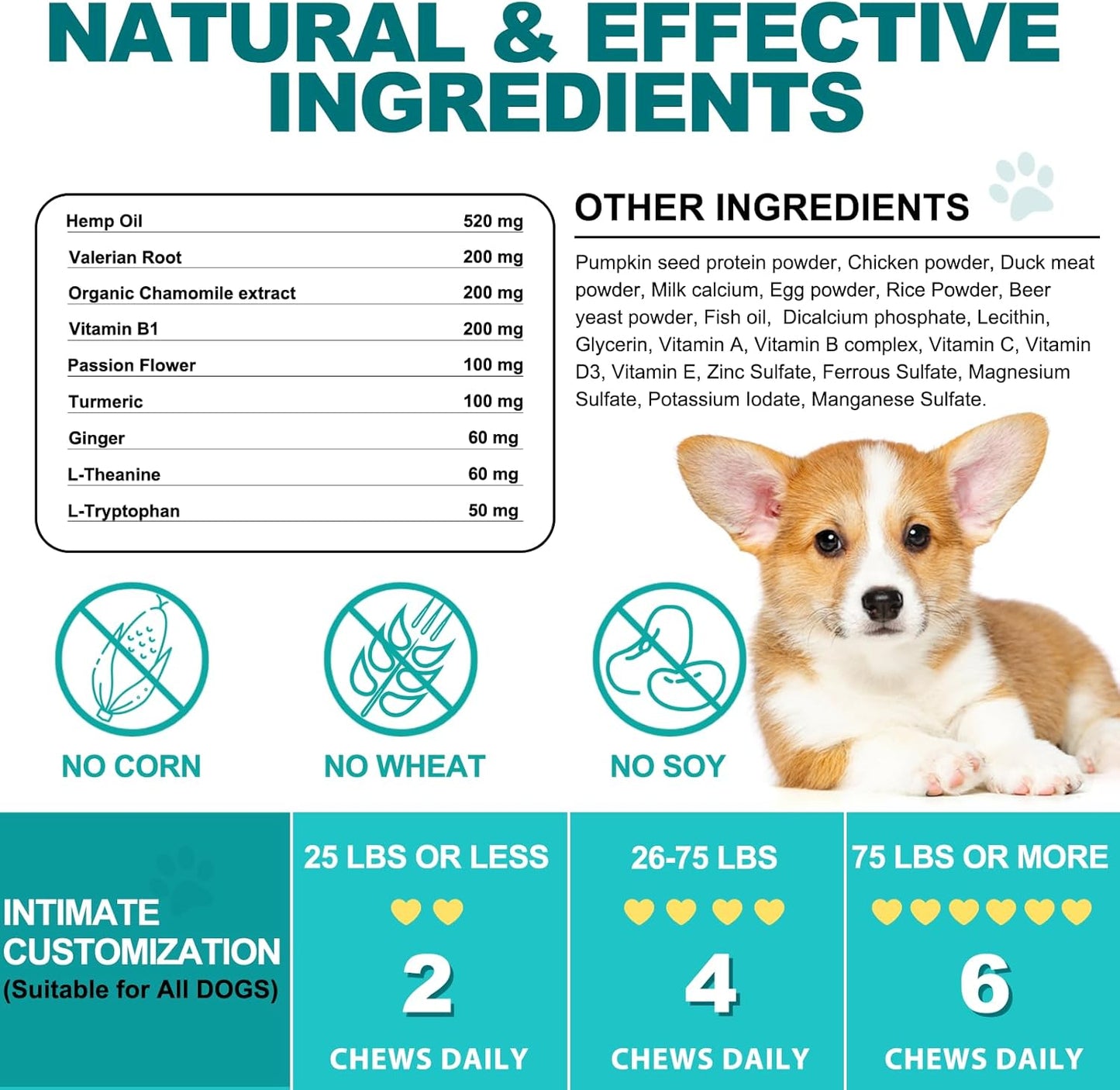 Calming Chew Für Hunde(Hähnchen Geschmack 60 Stück),Beruhigende Chews Für Haustiere,Ti Stress Snack Für Ihren Hund,Fördern Entspannung, Reduzieren Stress,Mit Natürlichen Inhaltsstoffen