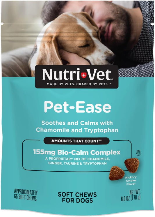 Pet-Ease Soft Chews for Dogs, Vet Formulated with Chamomile & Tryptophan to Soothe and Calm during Storms, Separation Anxiety, and Loud Noises, Dog Calming Supplement, 6.0 Oz