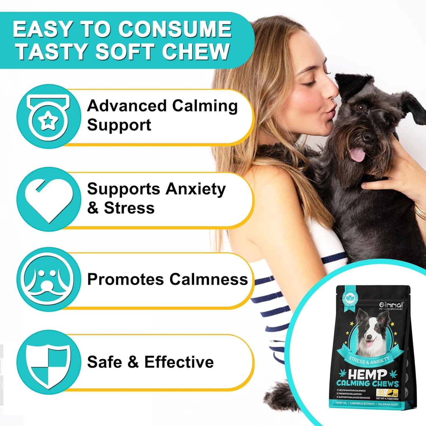Calming Chew Für Hunde(Hähnchen Geschmack 60 Stück),Beruhigende Chews Für Haustiere,Ti Stress Snack Für Ihren Hund,Fördern Entspannung, Reduzieren Stress,Mit Natürlichen Inhaltsstoffen