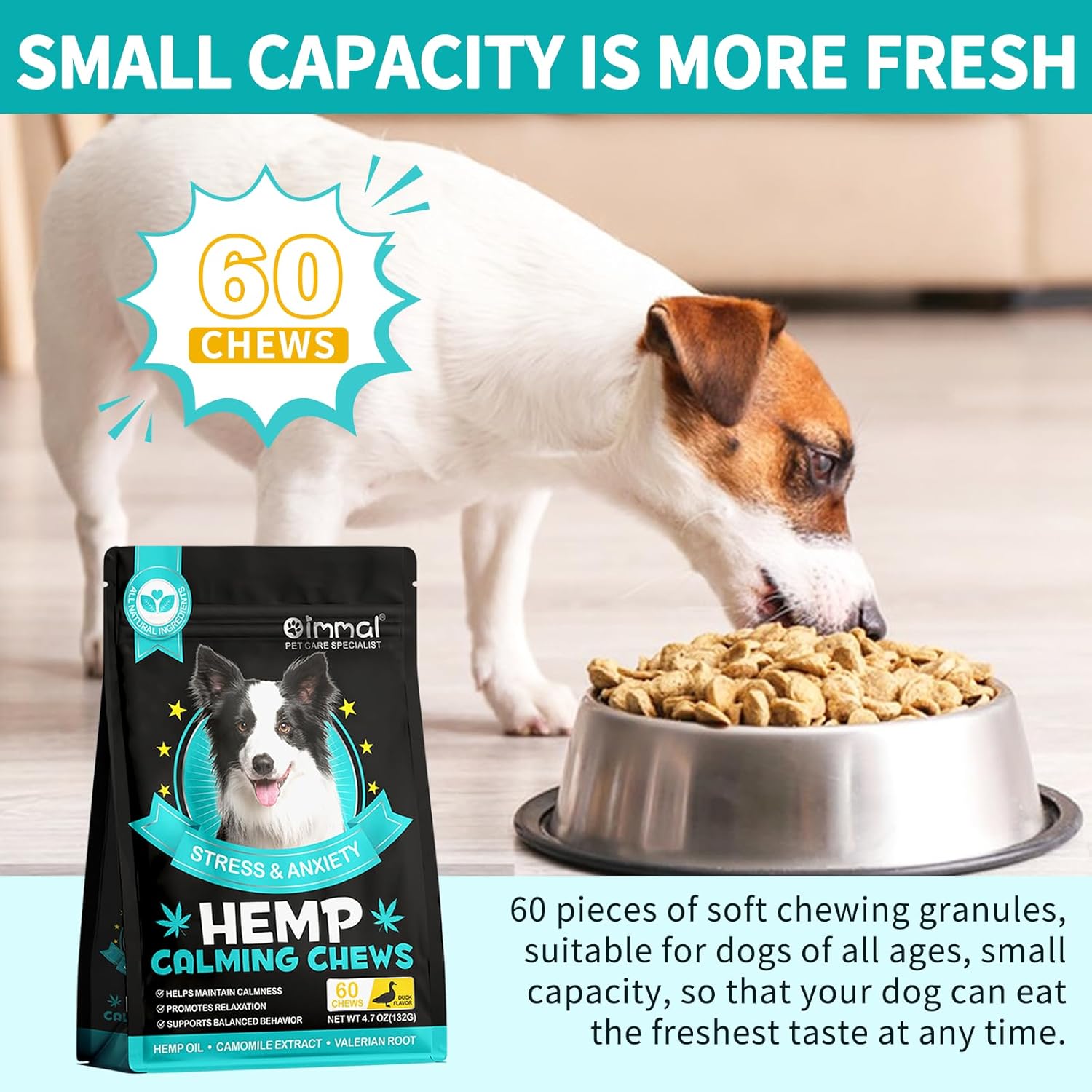 Calming Chew Für Hunde(Hähnchen Geschmack 60 Stück),Beruhigende Chews Für Haustiere,Ti Stress Snack Für Ihren Hund,Fördern Entspannung, Reduzieren Stress,Mit Natürlichen Inhaltsstoffen